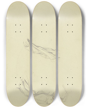 Triptych art skateboard deck of Jakob Becker Study Sheet Drapery by Jakob Becker (1810-1872)