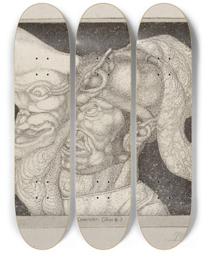 Triptych art skateboard deck of Paul Klee Comedian Invention 4 by Paul Klee (1879-1940)