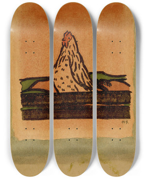Triptych art skateboard deck of Hugo Simberg Auringon Noustessa by Hugo Simberg (1873-1917)