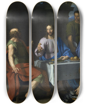 Triptych art skateboard deck of Jeanbaptiste De Champaigne Supper At Emmaus by Jean-Baptiste de Champaigne (1631-1681)