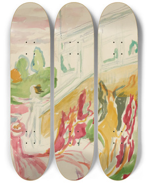 Triptych art skateboard deck of Edvard Munch Mte Ved Veranda by Edvard Munch (1863-1944)