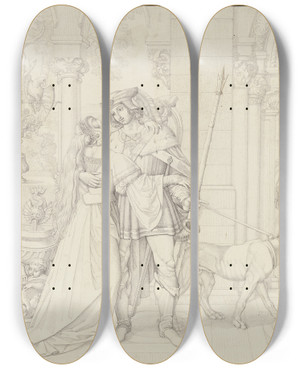 Triptych art skateboard deck of Peter Von Cornelius Siegfrieds Abschied Von Kriemhilde by Peter Von Cornelius (1784-1867)