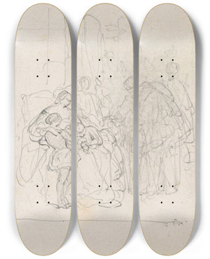Triptych art skateboard deck of Nicaise De Keyser Historical Scene_9 by Nicaise De Keyser (1813-1887)