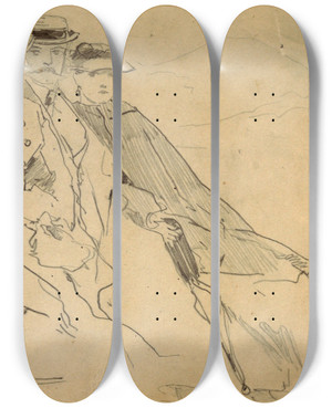 Triptych art skateboard deck of Winslow Homer Three Figures by Winslow Homer (1836-1910)