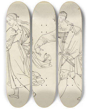 Triptych art skateboard deck of Peter Von Cornelius Szene Am Ausgang Der Kirche Faust Und Gretchen by Peter Von Cornelius (1784-1867)