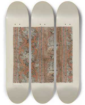 Triptych art skateboard deck of Suzanne Roy Historical Printed Textile by Suzanne Roy
