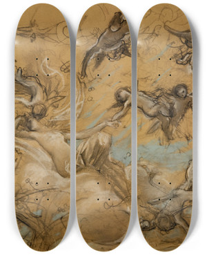 Triptych art skateboard deck of Lucolivier Merson Tude De Figures Volantes_3 by Luc-Olivier Merson (1846-1920)