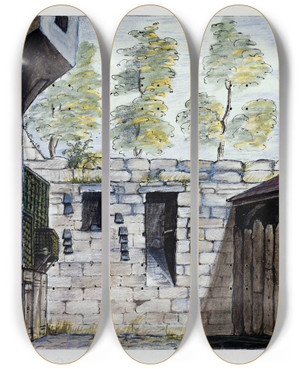 Triptych art skateboard deck of Alfred Bonnardot Mur Denceinte De Philippe Auguste by Alfred Bonnardot (1808-1884)