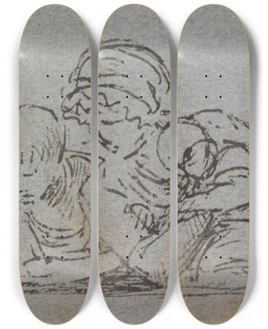 Triptych art skateboard deck of Benjamin West Mother And Child With Young Boy Leaning On Window Sill by Benjamin West (1738-1820)