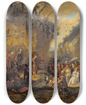Triptych art skateboard deck of Jan Steen John The Baptist Preaching by Jan Steen (1626-1679)
