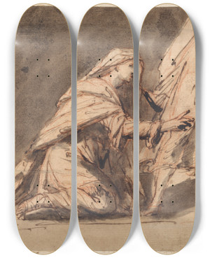 Triptych art skateboard deck of John Michael Rysbrack Penitent Magdalene by John Michael Rysbrack (1694-1770)