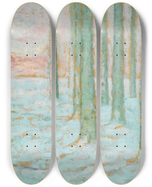 Triptych art skateboard deck of William Degouve De Nuncques Hiver Dans La Foret by William Degouve De Nuncques (1867-1935)