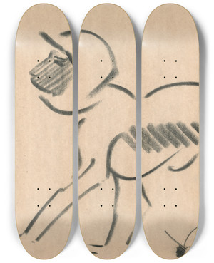 Triptych art skateboard deck of Henri Gaudierbrzeska Crouching Monkey by Henri Gaudier-Brzeska (1891-1915)