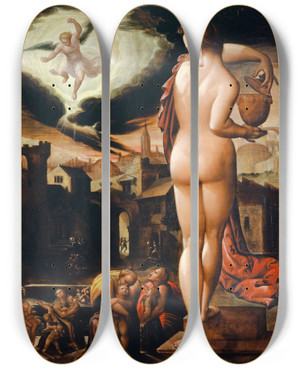 Triptych art skateboard deck of Hans Bock The Elder Allegory Of Night by Hans Bock The Elder (1550-1624)
