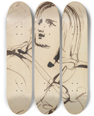 Triptych art skateboard deck of Benjamin Robert Haydon Study For Christs Entry Into Jerusalem_4 by Benjamin Robert Haydon (1786-1846)