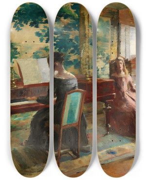 Triptych art skateboard deck of Asta Nrregaard Music Interior by Asta Norregaard (1853-1933)