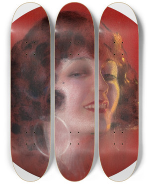 Triptych art skateboard deck of Rolf Armstrong Pola Negri by Rolf Armstrong (1889-1960)