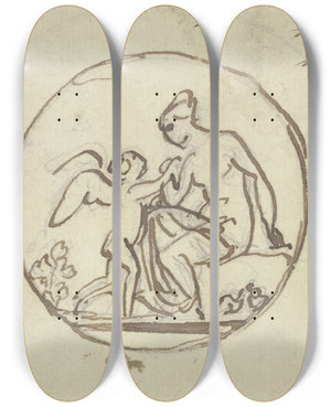 Triptych art skateboard deck of Bertel Thorvaldsen Venus And Cupid by Bertel Thorvaldsen (1770-1844)