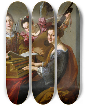 Triptych art skateboard deck of Jacopo Vignali Saint Cecilia by Jacopo Vignali (1592-1664)