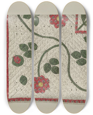 Triptych art skateboard deck of Alice Cosgrove Quilt Tulip Pattern by Alice Cosgrove