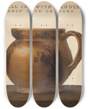 Triptych art skateboard deck of John Matulis Bean Pot by John Matulis