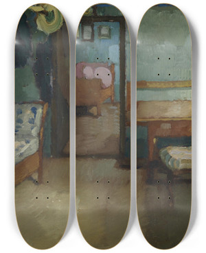 Triptych art skateboard deck of Leo Putz Interieur by Leo Putz (1869-1940)
