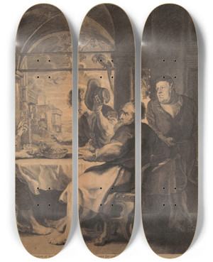 Triptych art skateboard deck of Peter Paul Rubens The Supper At Emmaus by Peter Paul Rubens (1577-1640)