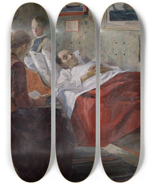 Triptych art skateboard deck of Carl Wilhelmson Resignation by Carl Wilhelmson (1866-1928)