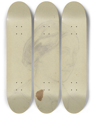Triptych art skateboard deck of Jakob Becker Womans Head by Jakob Becker (1810-1872)