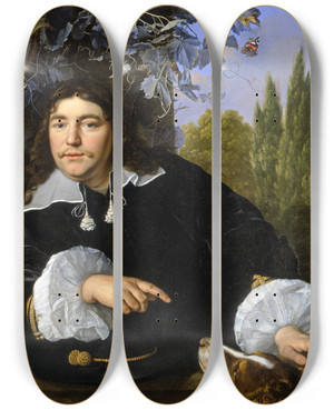 Triptych art skateboard deck of Bartholomeus Van Der Helst Selfportrait by Bartholomeus van der Helst (1613-1670)