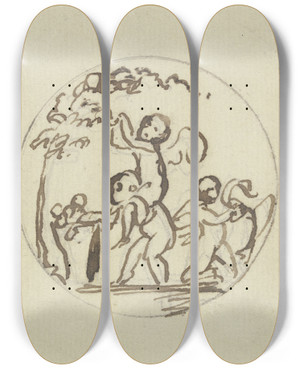 Triptych art skateboard deck of Bertel Thorvaldsen Cupids At The Grape Picking by Bertel Thorvaldsen (1770-1844)