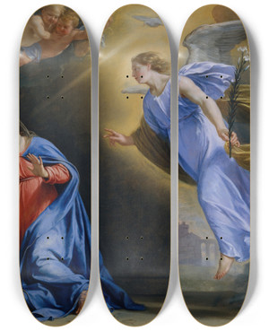 Triptych art skateboard deck of Philippe De Champaigne The Annunciation by Philippe De Champaigne (1602-1674)