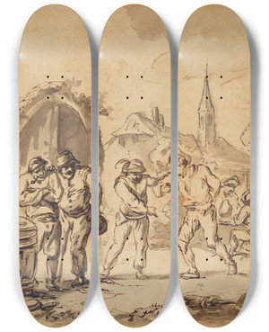 Triptych art skateboard deck of Haarlem School A Peasant Scene by Haarlem School