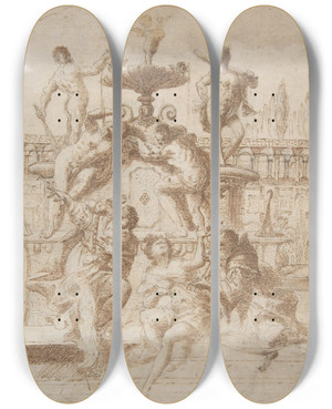Triptych art skateboard deck of Gregorio De Ferrari Susanna And The Elders by Gregorio de' Ferrari (1647-1726)
