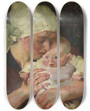 Triptych art skateboard deck of Hermann Groeber Mutter Mit Kind by Hermann Groeber