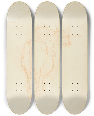 Triptych art skateboard deck of Charles Franois Daubigny Standing Cattle by Charles Francois Daubigny (1817-1878)
