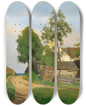 Triptych art skateboard deck of Ferdinand Brunner Aus Haslach Oe by Ferdinand Brunner (1870-1945)