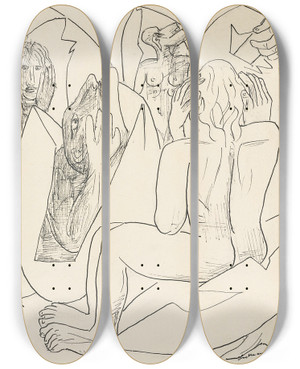 Triptych art skateboard deck of Max Beckmann Eiermenschen Ostern by Max Beckmann (1884-1950)