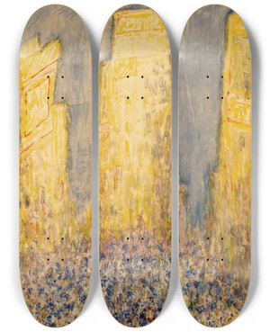 Triptych art skateboard deck of Abraham Walkowitz Cityscape by Abraham Walkowitz (1878-1965)