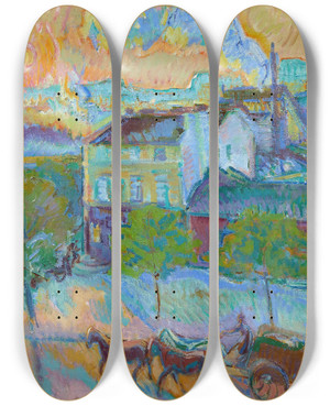 Triptych art skateboard deck of Nicolas Alexandrovitch Tarkhoff Boulevard Vaugirard Paris by Nicolas Alexandrovitch Tarkhoff