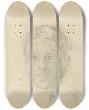 Triptych art skateboard deck of Gustav Wentzel Young Woman_2 by Gustav Wentzel (1859-1927)