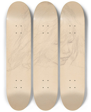 Triptych art skateboard deck of Fernand Cormon Tte De Fillette by Fernand Cormon (1845-1924)