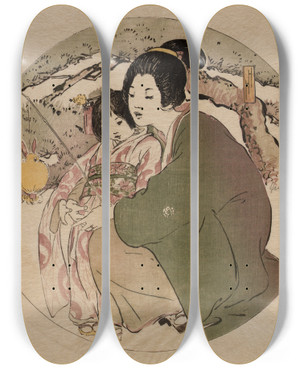 Triptych art skateboard deck of Helen Hyde Day Dreams by Helen Hyde (1868-1919)