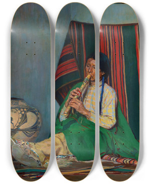 Triptych art skateboard deck of Bert Geer Phillips The Magic Deer Song by Bert Geer Phillips (1868-1956)