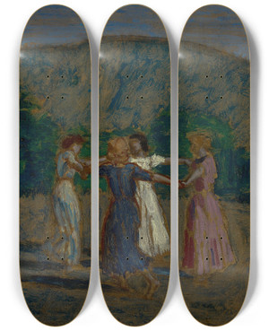 Triptych art skateboard deck of Franz Von Stuck Ringelreihe Study by Franz Von Stuck (1863-1928)