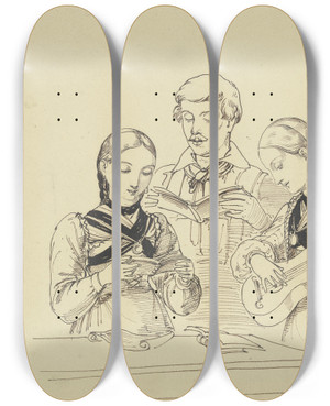 Triptych art skateboard deck of Ferdinand Fellner A Terzet by Ferdinand Fellner (1799-1859)