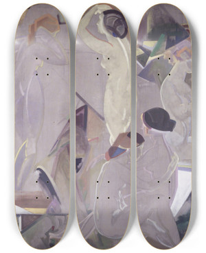 Triptych art skateboard deck of Arthur Bowen Davies The Dawning by Arthur Bowen Davies (1862-1928)