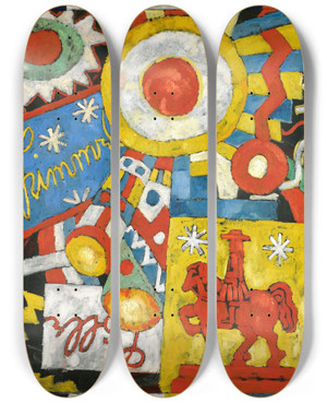 Triptych art skateboard deck of Marsden Hartley Himmel Sky Object by Marsden Hartley (1877-1943)