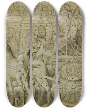 Triptych art skateboard deck of After Andrea Mantegna Triumphs Of Julius Caesar Canvas No Ix by After Andrea Mantegna (1431-1506)