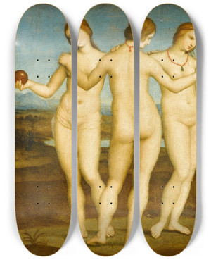 Triptych art skateboard deck of Raphael The Three Graces by Raphael (1483-1520)